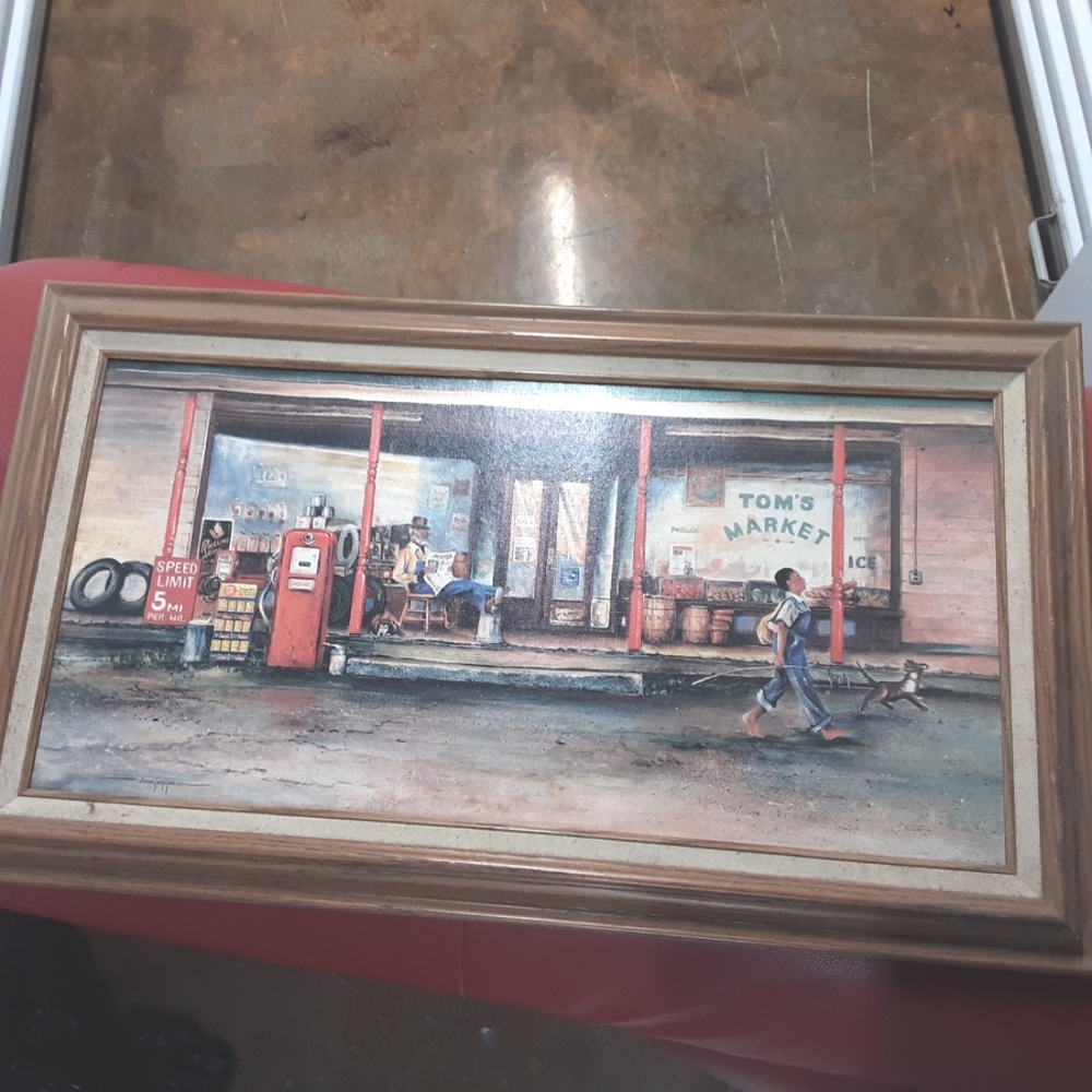 Vintage Oil Painting By Joan Simpson Named Toms Market
